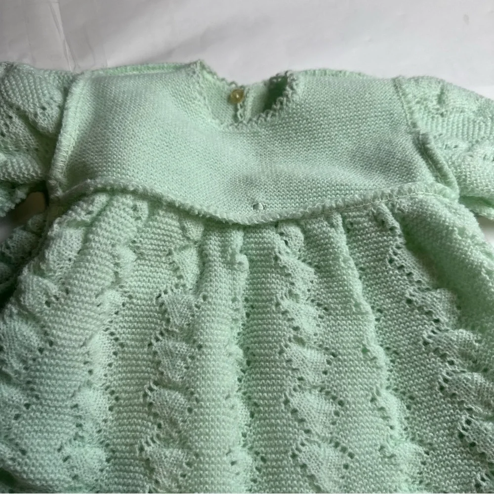 Vintage Perzo Baby Knit Dress Mint Green Handcrafted Acrylic New Tag